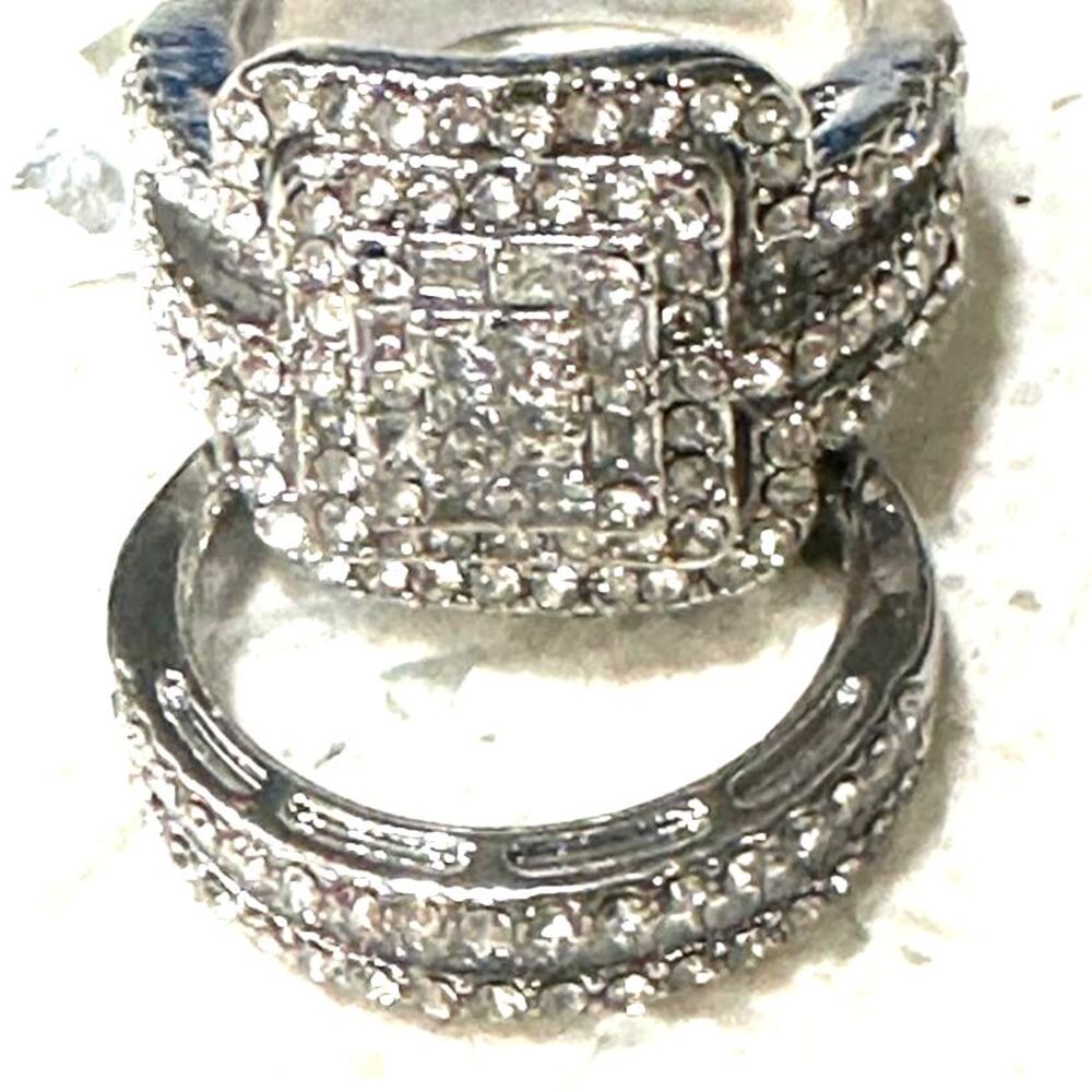 Silvery Plated double Ring Zirconia stone,  size 8